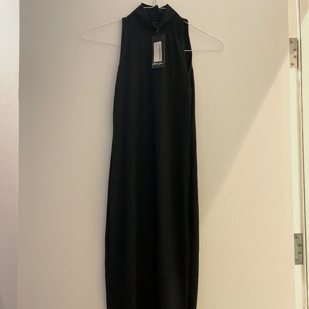 NastyGal Black High Neck Bodycon Midi Dress